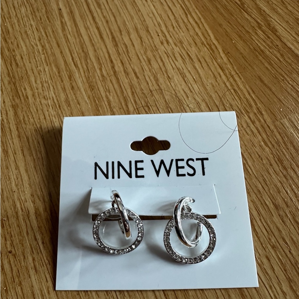 Nine West Silver Crystal Hoop Earrings